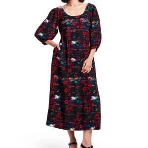 Rachel Comey x Target Floral Midi Dress Puff Sleeve Size 6